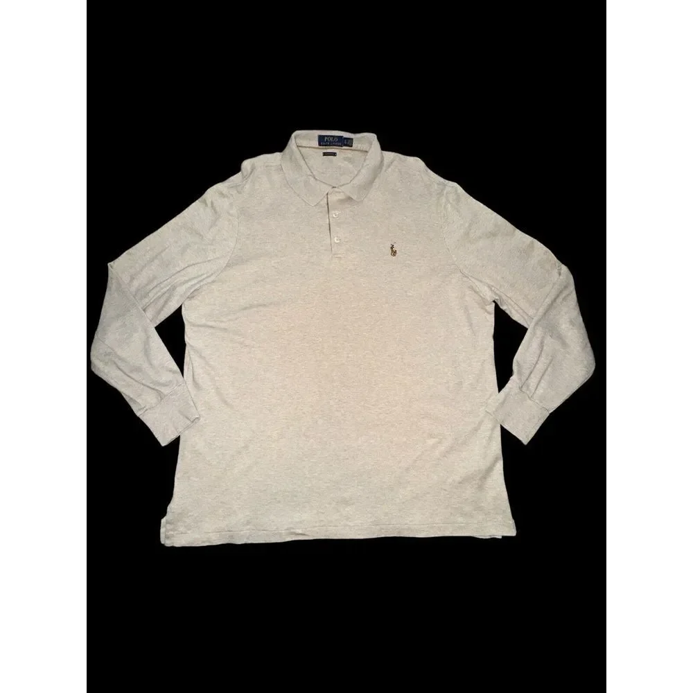 RALPH LAUREN Mens XL Beige Heather Long Sleeve‎ Button Down Polo Classic Fit